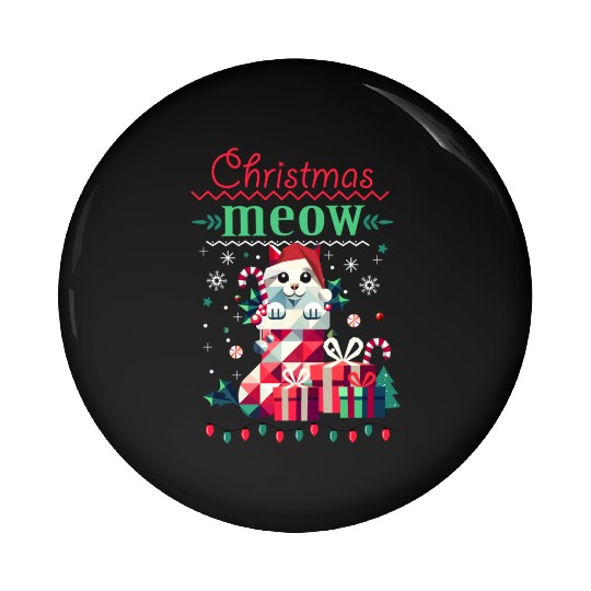 Playful cat in a stocking - Ugly Christmas Style Pin Buttons