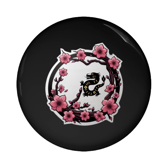 Dragon Inside Cherry Blossoms Pin Buttons