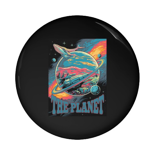 Space Whale Adventure on a Mysterious Planet Pin Buttons