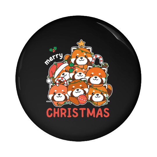 Red Panda Christmas Tree Merry Christmas Pin Buttons