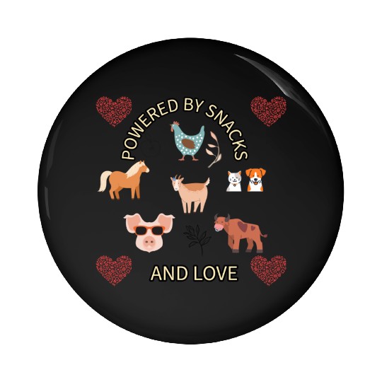 Powered by snacks and love animal farmer design Pin Buttons