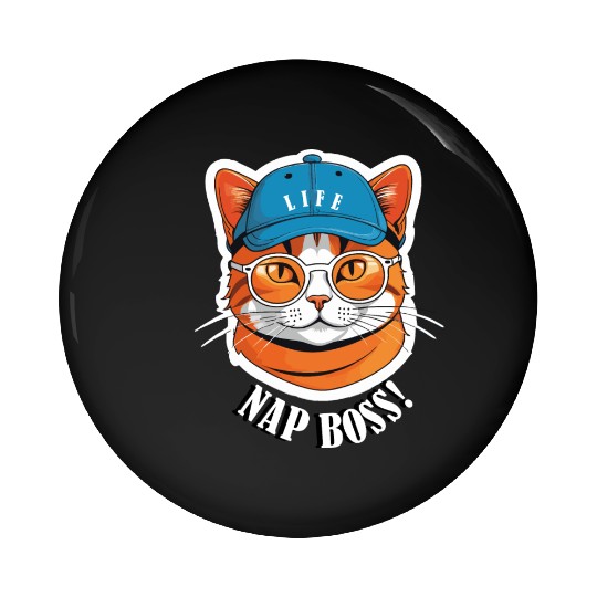 Cat Nap Boss with Cap and Sunglasses Pin Buttons