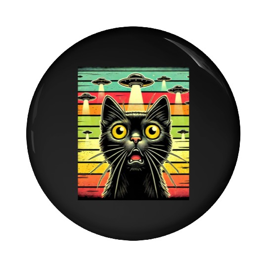 Fun Cat sunset Galaxy Cat Spaceship Alien Cat UFOs Pin Buttons