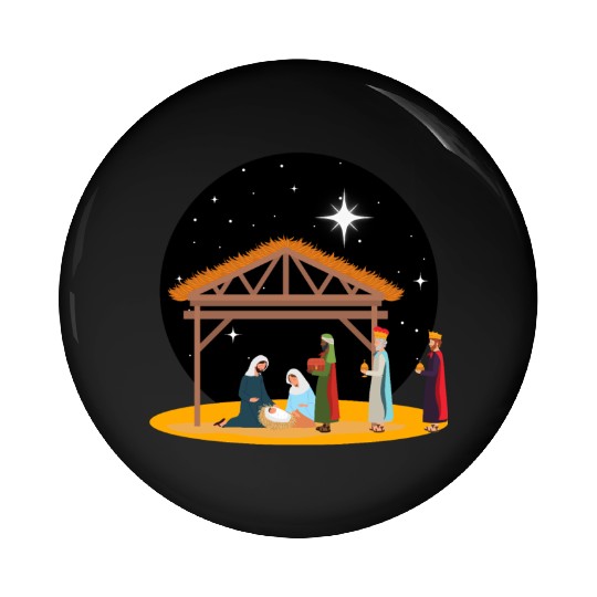 Christmas Holiday Manger Nativity Scene Pin Buttons