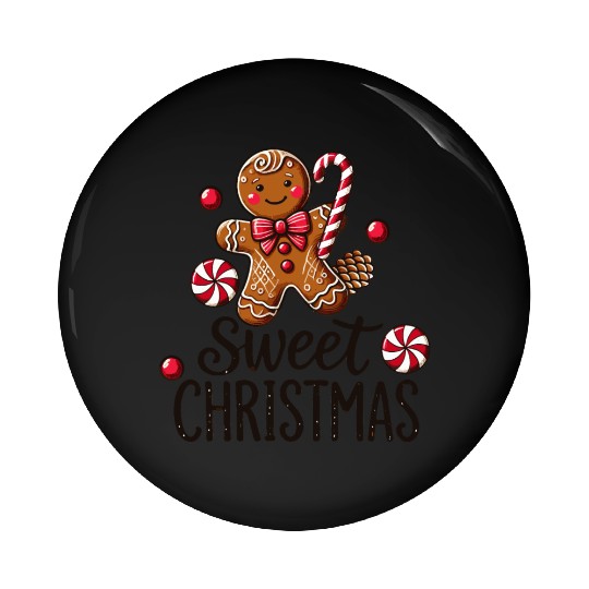 Happy gingerbread man with candy cane Pin Buttons