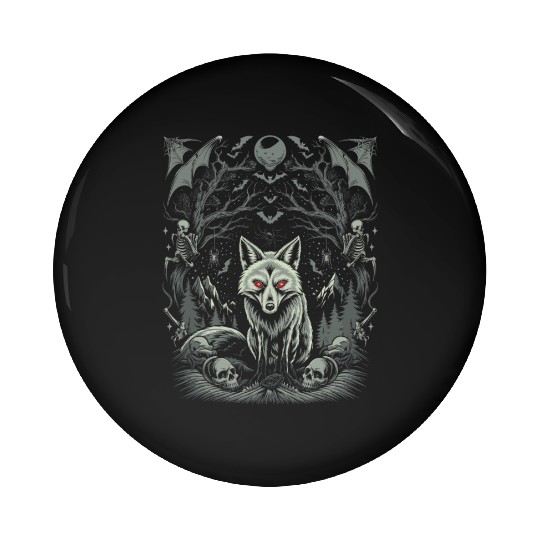 Dark Cottagecore Mystic Wolf Amidst Gothic Forest Pin Buttons