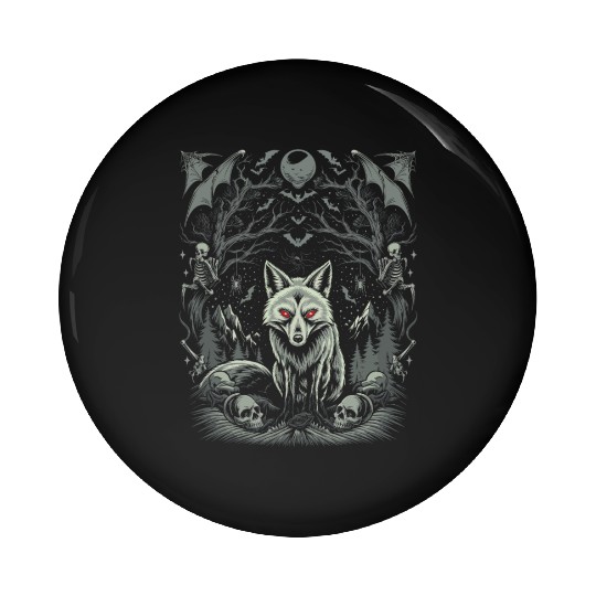 Dark Cottagecore Mystic Wolf Amidst Gothic Forest Pin Buttons