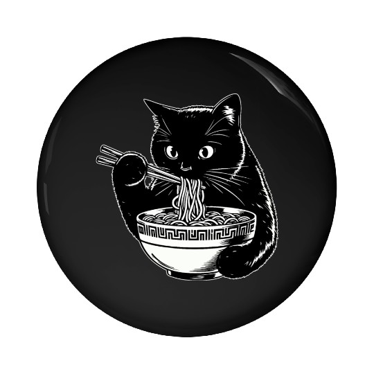 Cat Eating Ramen Noodles Japanese Funny Pin Buttons