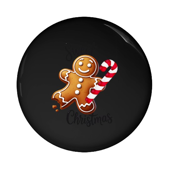 Happy gingerbread man with candy cane Pin Buttons