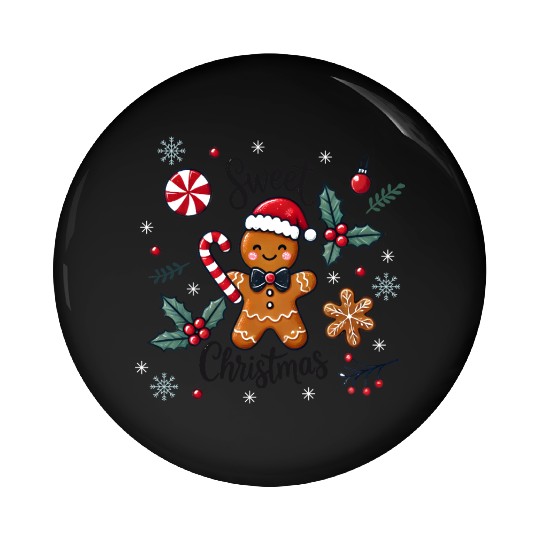 Happy gingerbread man with candy cane Pin Buttons