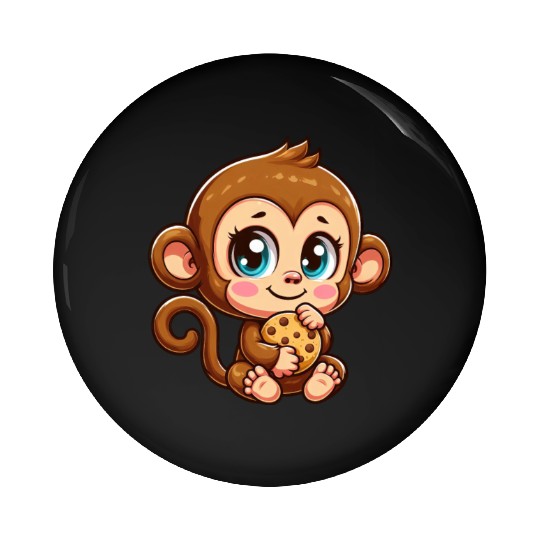 Cute Monkey Chimpanzee eating cookies cartoon Pin Buttons
