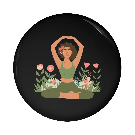 Yoga Woman With Flowers Pin Buttons