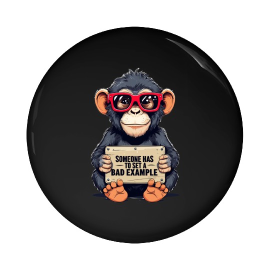 Playful Chimpanzee with Sunglasses and Humorous Pin Buttons