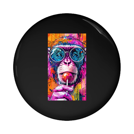 Digital Art Monkey With Lollipop Graffiti Elements Pin Buttons