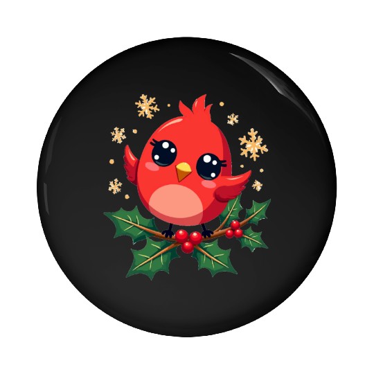 Elegant Christmas Cardinal on Holly Branch Pin Buttons