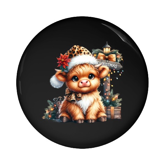 Christmas Merry Christmas For Gift Highland Cow Pin Buttons