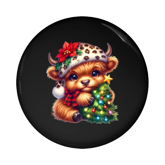 Christmas Merry Christmas For Gift Highland Cow Pin Buttons
