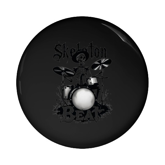 Skeleton Beat: Funny Cowboy Skeleton Playing Drums Pin Buttons