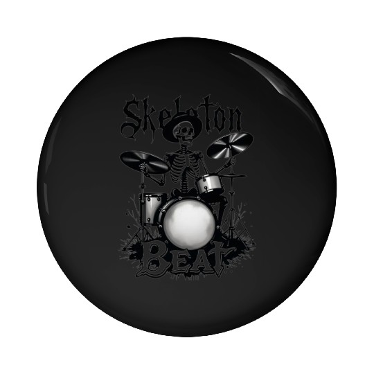 Skeleton Beat: Funny Cowboy Skeleton Playing Drums Pin Buttons