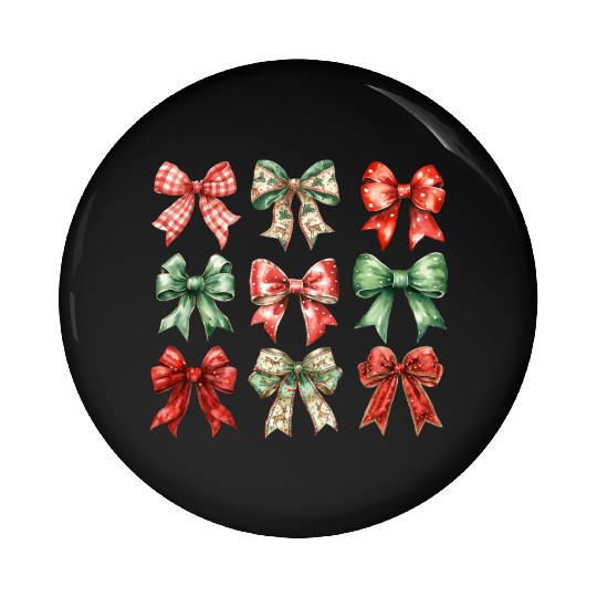 Christmas Coquette Bow, Cute Christmas Pin Buttons