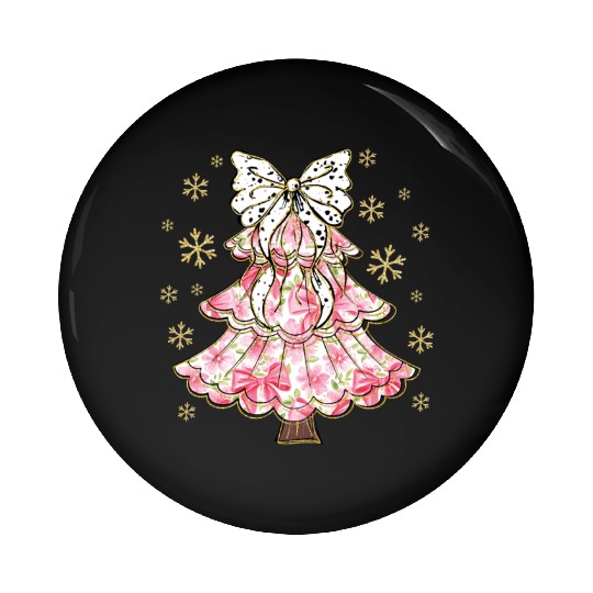 Preppy Pink Coquette Bow Xmas Tree Pin Buttons