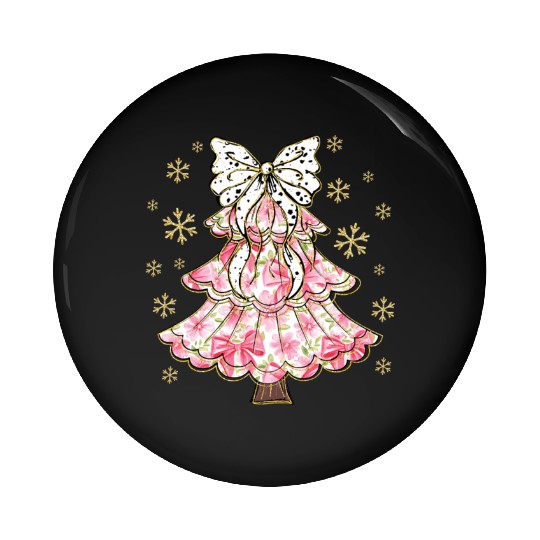 Preppy Pink Coquette Bow Xmas Tree Pin Buttons