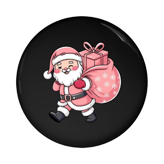 Pink Christmas Santa, Merry Christmas Pin Buttons