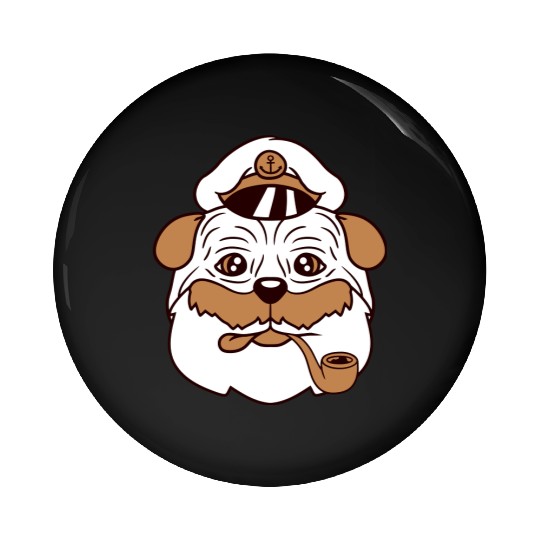 Pug Dog Captain Hat Face Funny Cute Cartoon Comic Pin Buttons