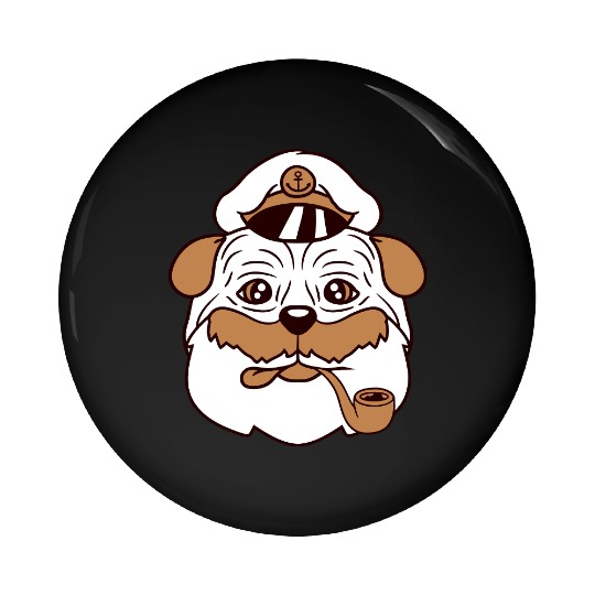 Pug Dog Captain Hat Face Funny Cute Cartoon Comic Pin Buttons