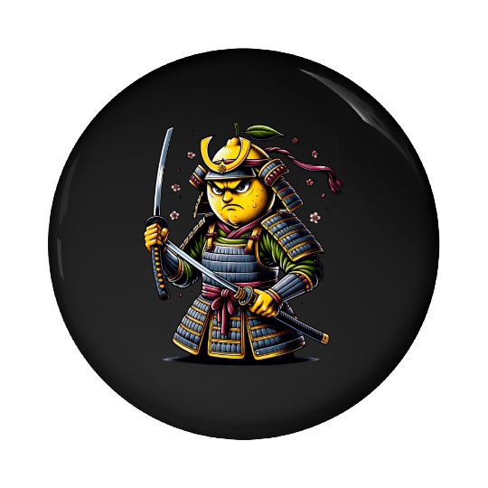Samurai Lemon Warrior Blossom Art Pin Buttons