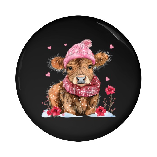Cute Highland Cow Valentines Day Pin Buttons