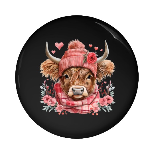 Cute Highland Cow Valentines Day Pin Buttons
