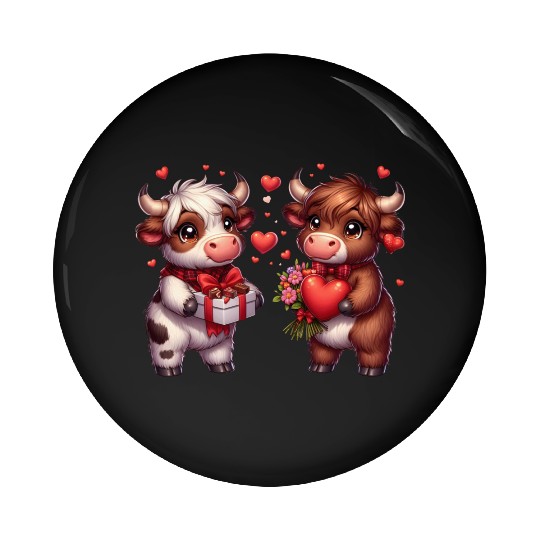 Cute cartoon valentines highland cow Pin Buttons