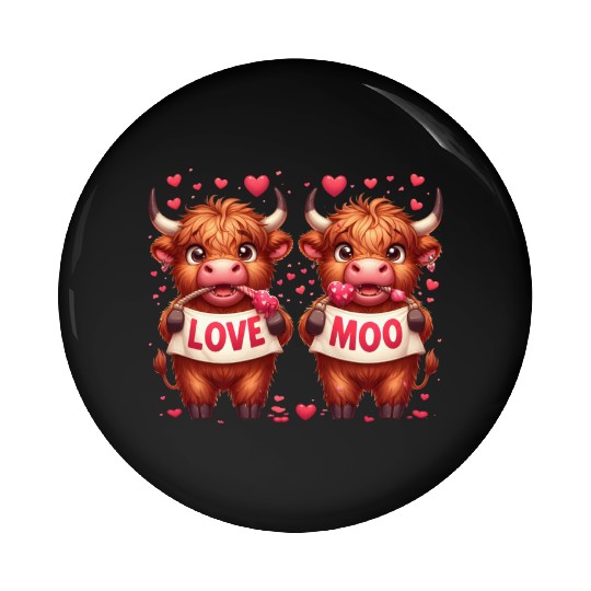 Cute cartoon valentines highland cow Pin Buttons