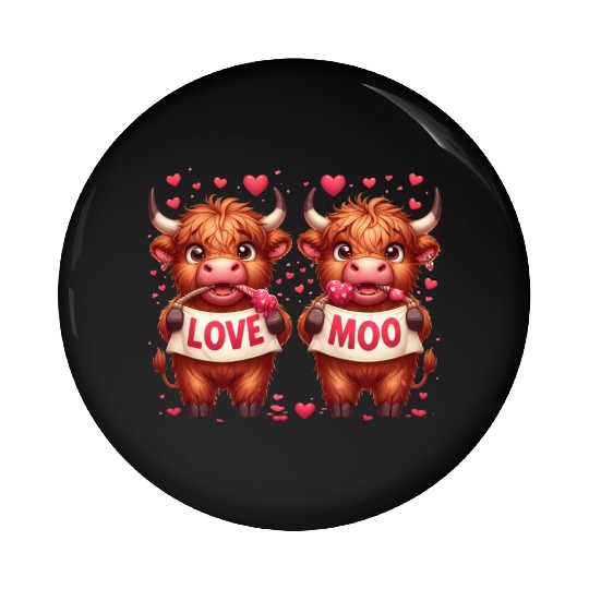Cute cartoon valentines highland cow Pin Buttons