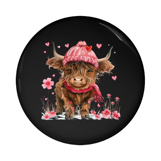 Cute Highland Cow Valentines Day Pin Buttons