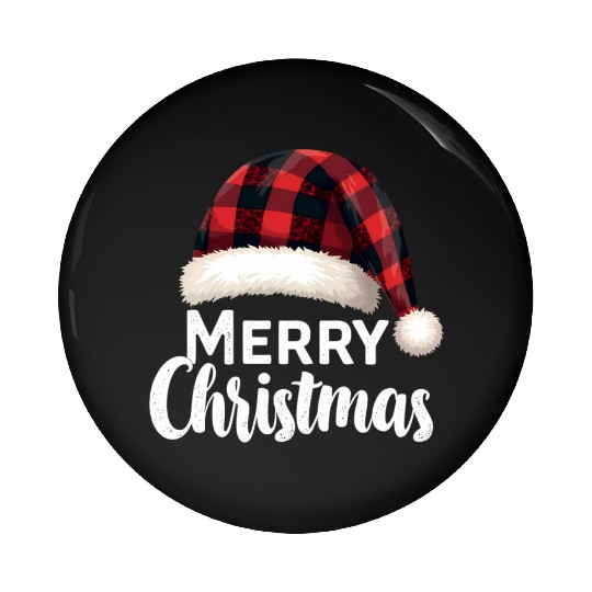 Merry Christmas Buffalo Plaid Red Santa Hat Xmas Pin Buttons