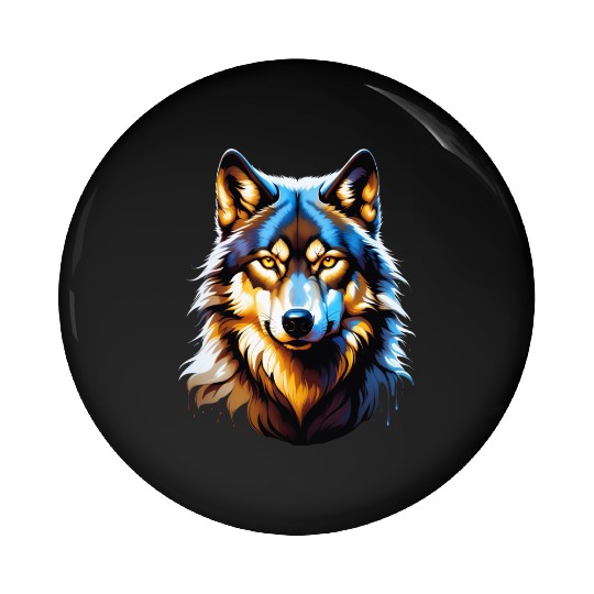 Isolated Lone Wolf Head Ink Design Pin Buttons