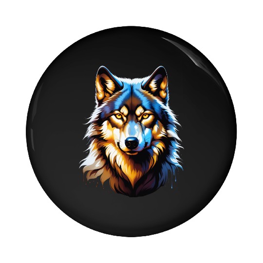 Isolated Lone Wolf Head Ink Design Pin Buttons