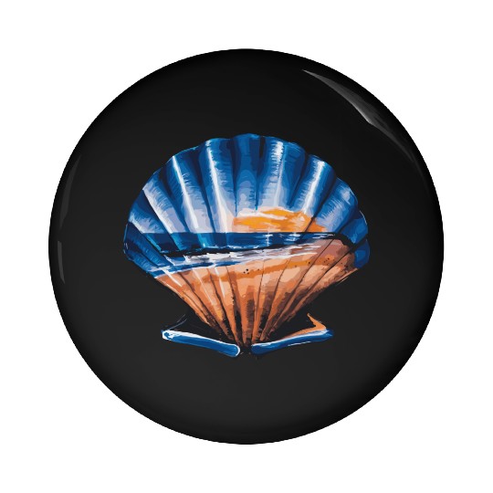 Seashell Beach Scene Serene Ocean Landscape Pin Buttons