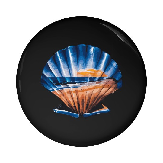 Seashell Beach Scene Serene Ocean Landscape Pin Buttons