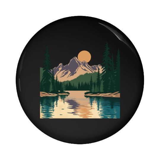 "Mountain Sunrise Serenity: A Scenic Outdoor Pin Buttons