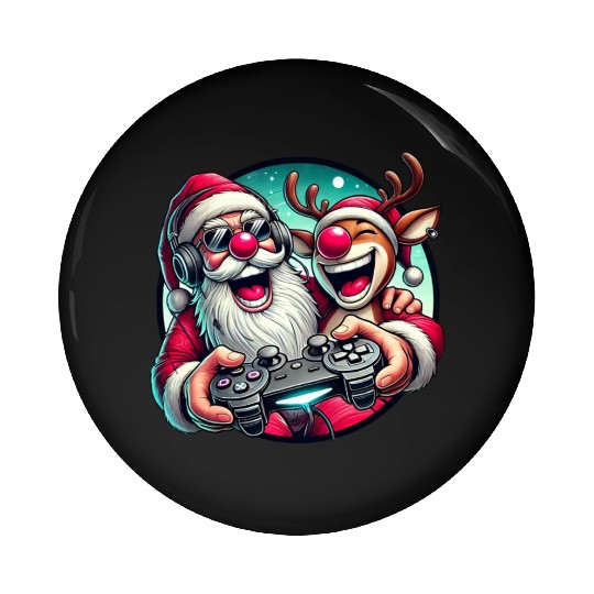 Funny Christmas Duo: Santa & Rudolph Gaming Pin Buttons