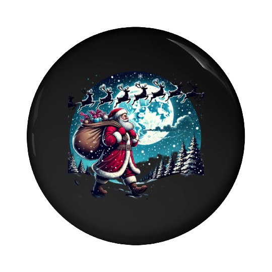 Santa Claus with Gifts Under the Snowy Sky Pin Buttons
