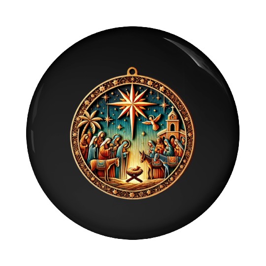 Christmas Nativity Scene Wooden Ornament Pin Buttons