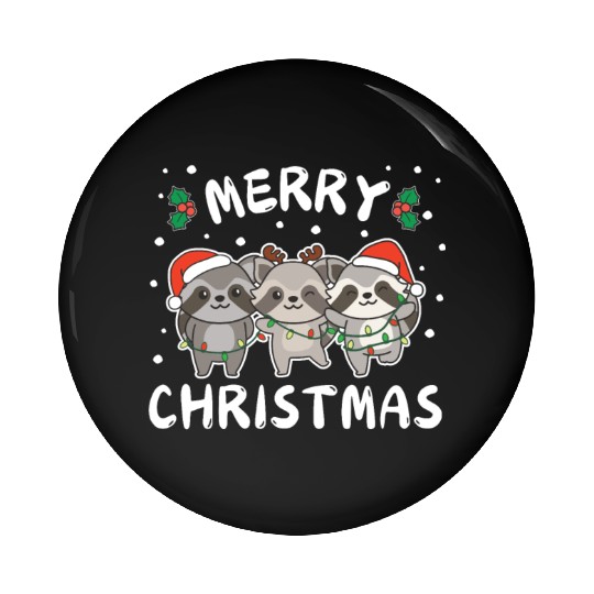 Merry Christmas Cute Raccoon Festive Lights Pin Buttons