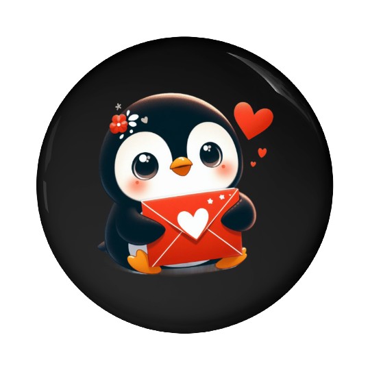 Penguin Valentine Mail with Heart Pin Buttons