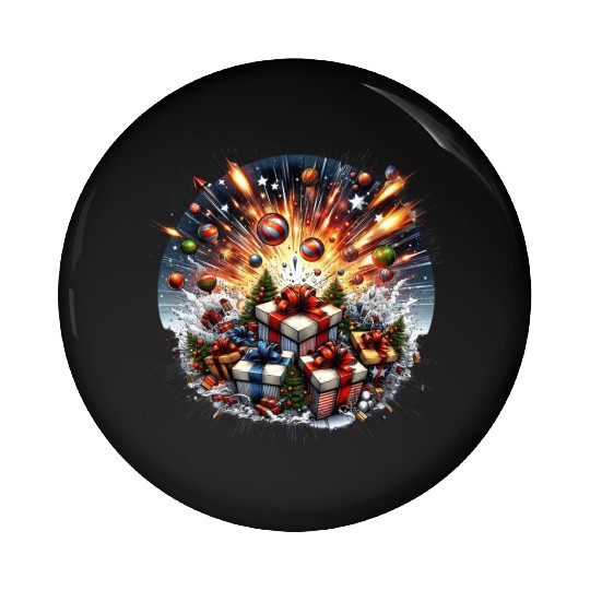 Exploding Presents Fireworks - Christmas Gifts Pin Buttons