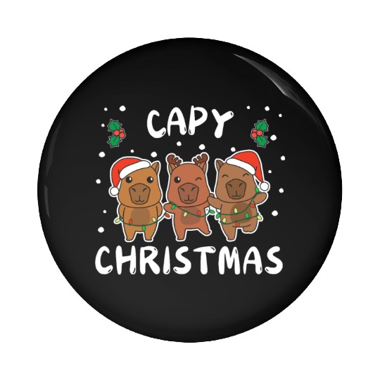 Merry Christmas Cute Capybara Festive Lights Pin Buttons