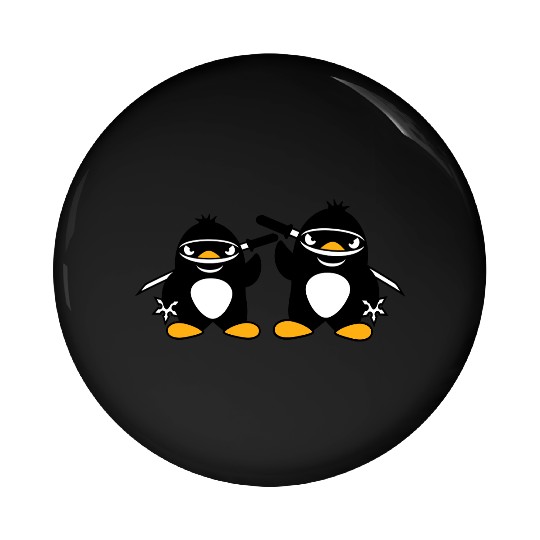 2 Penguins Ninja Samurai Japanese Katana Team Duo Pin Buttons